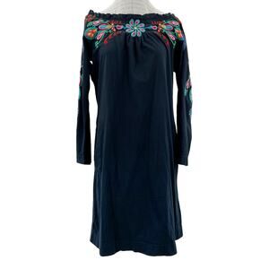 Johnny Was JWLA Black Dress Off Shoulder Long Sleeve Floral Embroidered Size S